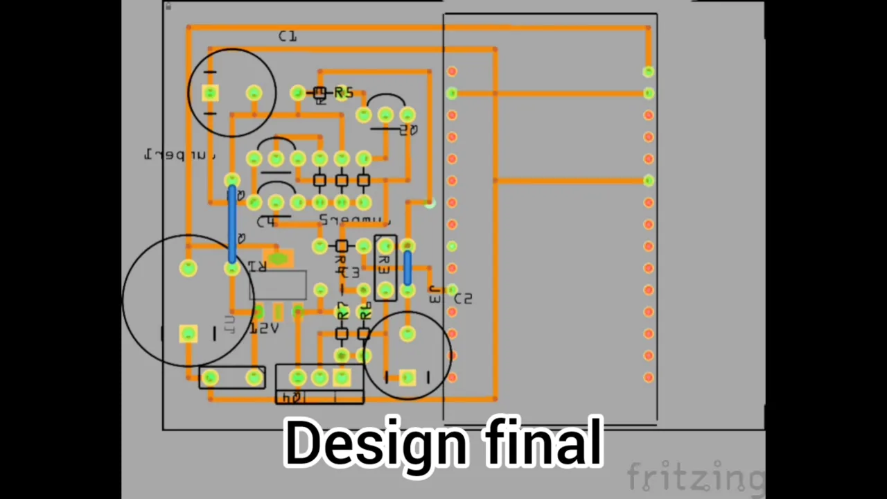 Desenho histórico da distribuição dos componentes e ligações da placa