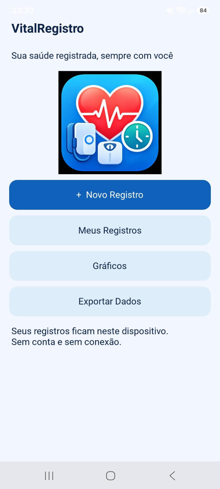 Tela inicial histórica do VitalRegistro no Android
